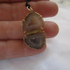 14K Solid Gold Tobasco Geode Pendant Necklace On  A Black Cord - Sheri Beryl - 2