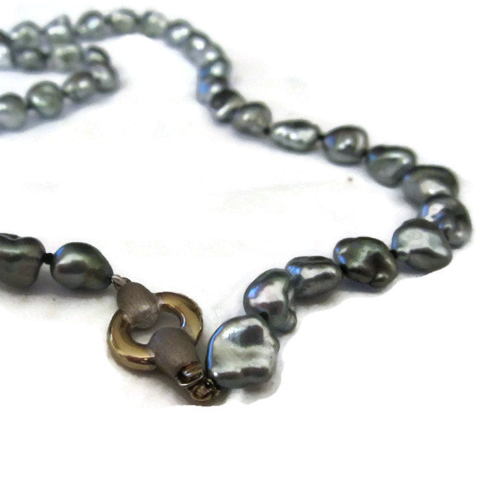 Tahitian Pearl necklace- Side drilled, double mounted baroque on silver  chain.