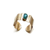 Turquoise Gold Cuff Bracelet, Wide Fold Form Cuff Brass  Blue Gemstone Bracelet  Artisan Handmade  by Sheri Beryl - Sheri Beryl - 4