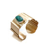 Turquoise Gold Cuff Bracelet, Wide Fold Form Cuff Brass  Blue Gemstone Bracelet  Artisan Handmade  by Sheri Beryl - Sheri Beryl - 1